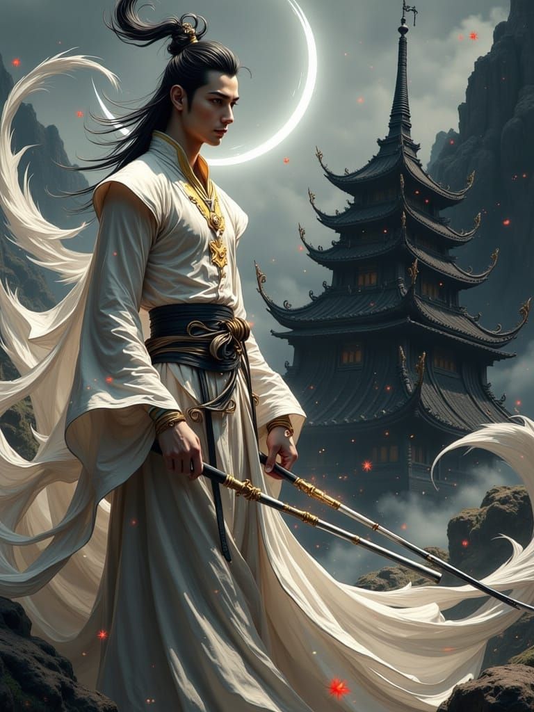 Ethereal Wind Cultivator in Traditional Chinese Attire