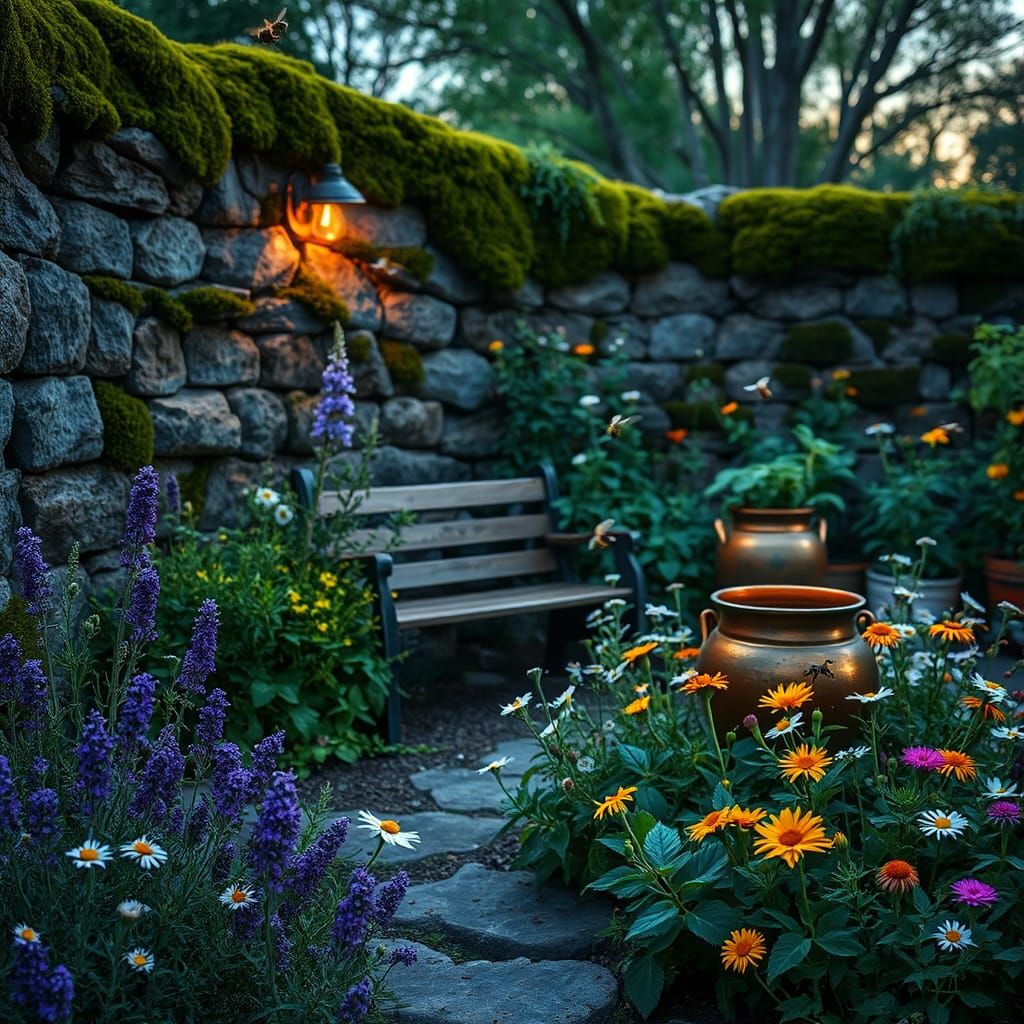 Twilight Apothecary Herb Garden in Hyperrealistic HDR