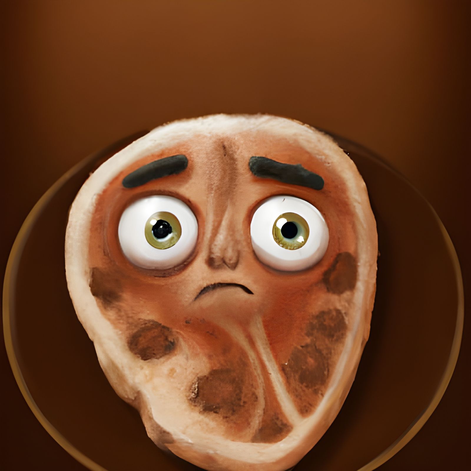 Sad Big-Eyed Steak Portrait in Pixar Style