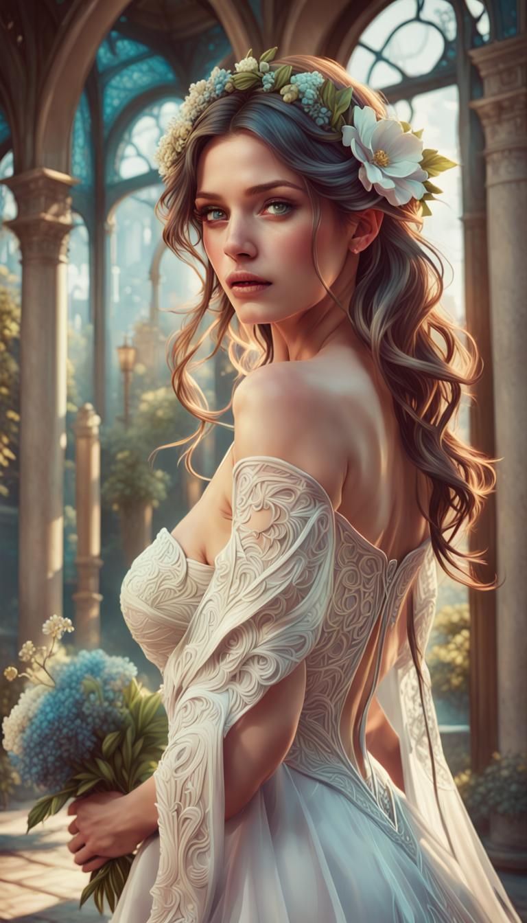 Radiant Bride Portrait in Hyperdetailed Digital Art
