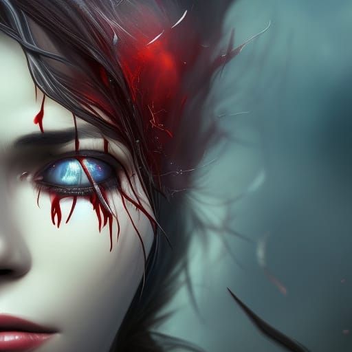 Woman Crying Tears of Blood: Detailed Fantasy Art