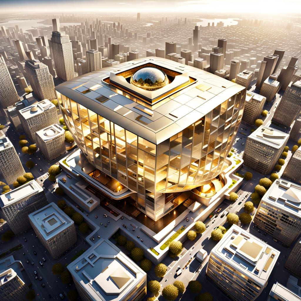 Futuristic Oyster Architecture in Gold and Creme Colors