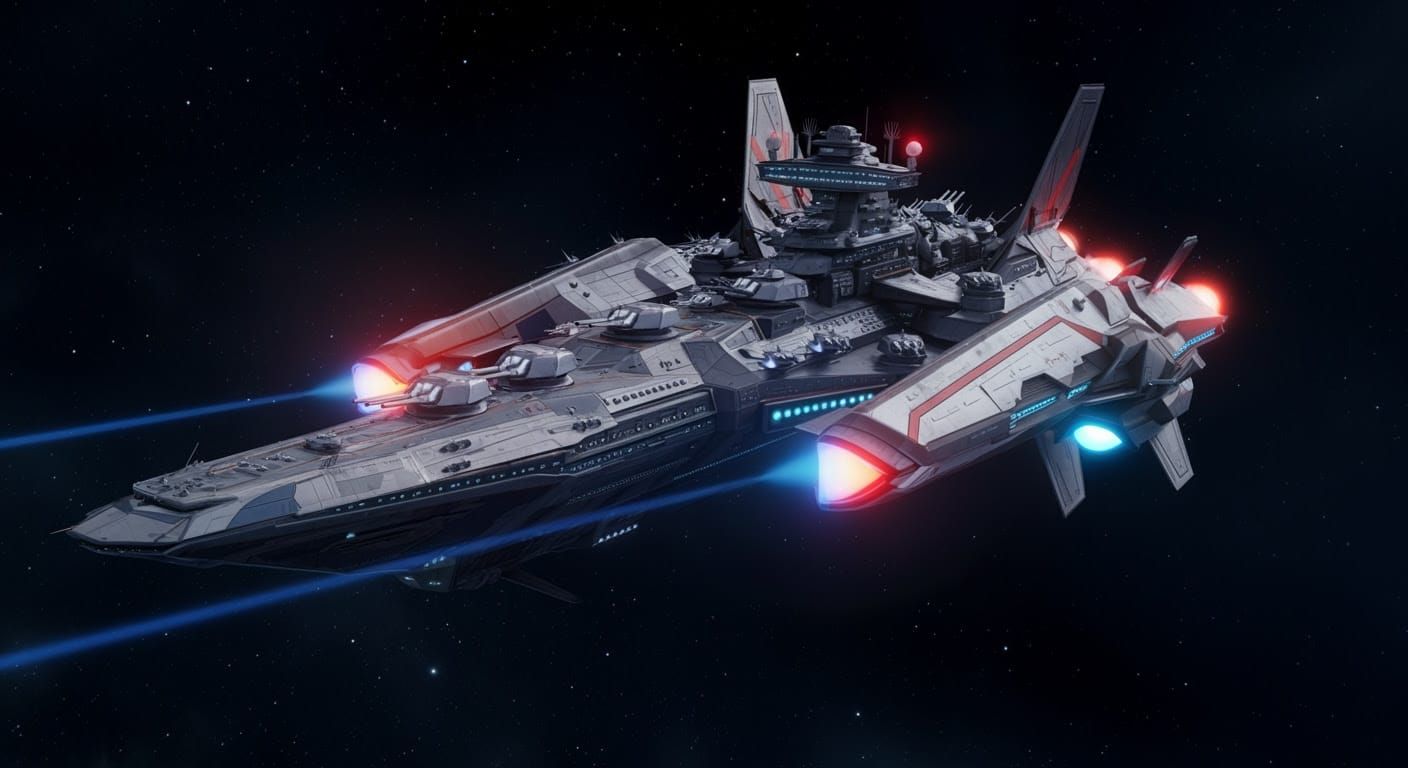 Ancient Starship Battles with Glowing Energy Shields