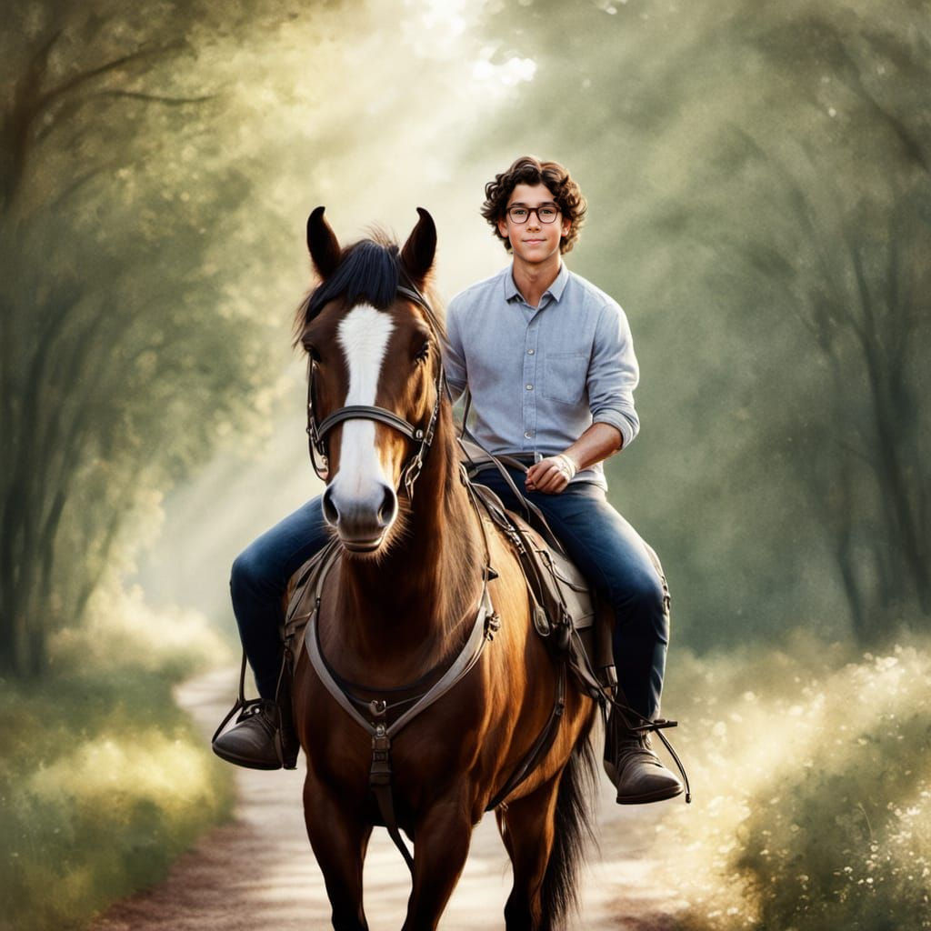 Handsome Boy Rides Clydesdale Horse