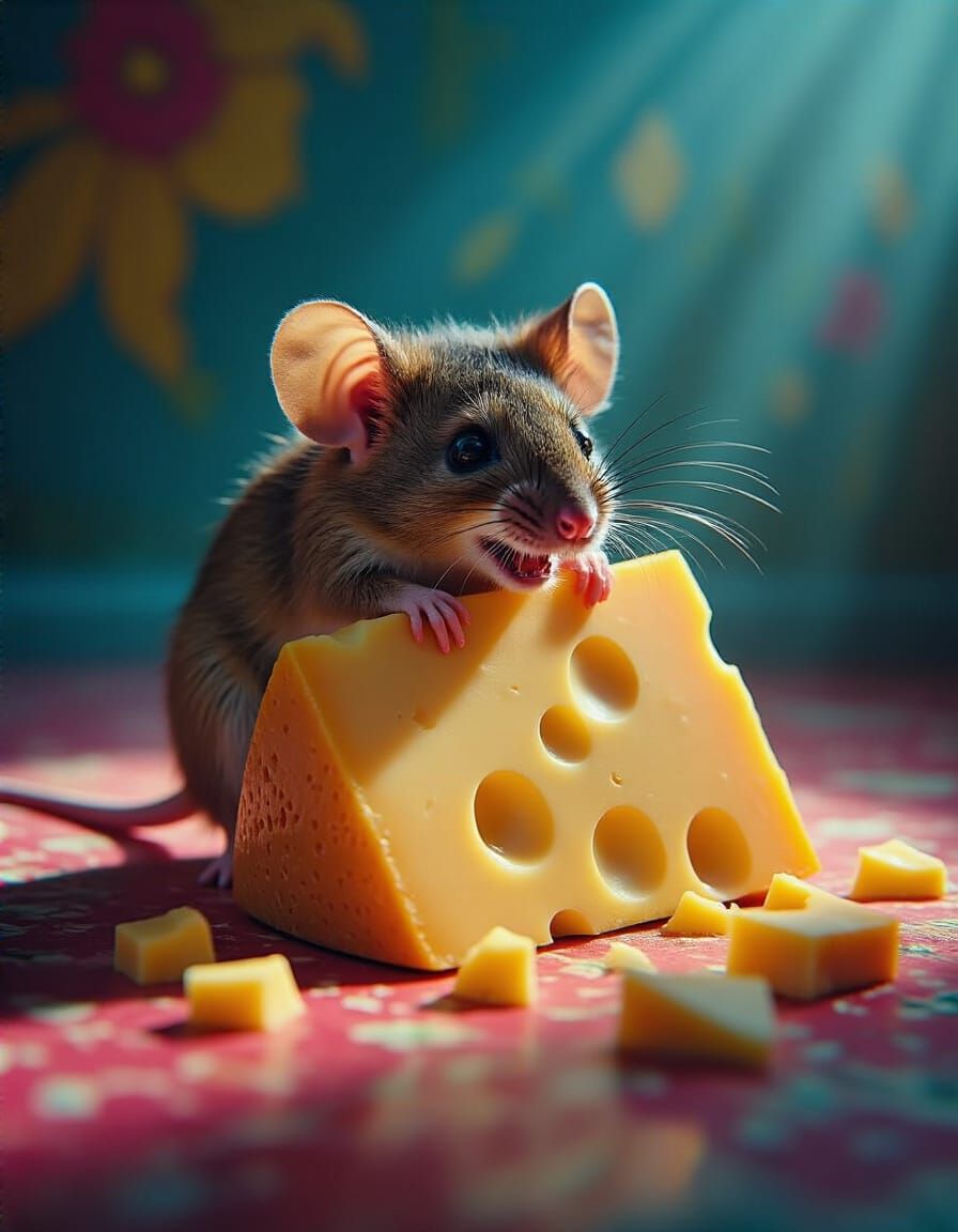 Mouse Punished by Cheese: Hyperrealistic Art