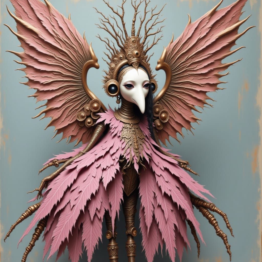 Steampunk Peacock Robot with Pink Brass Filigree