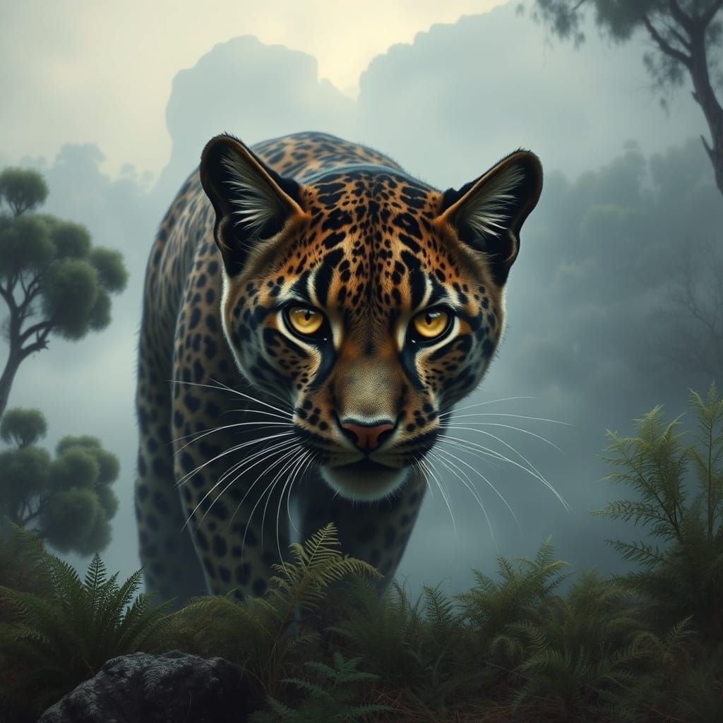 Mysterious Blue Mountains Panther in Moody Landscape