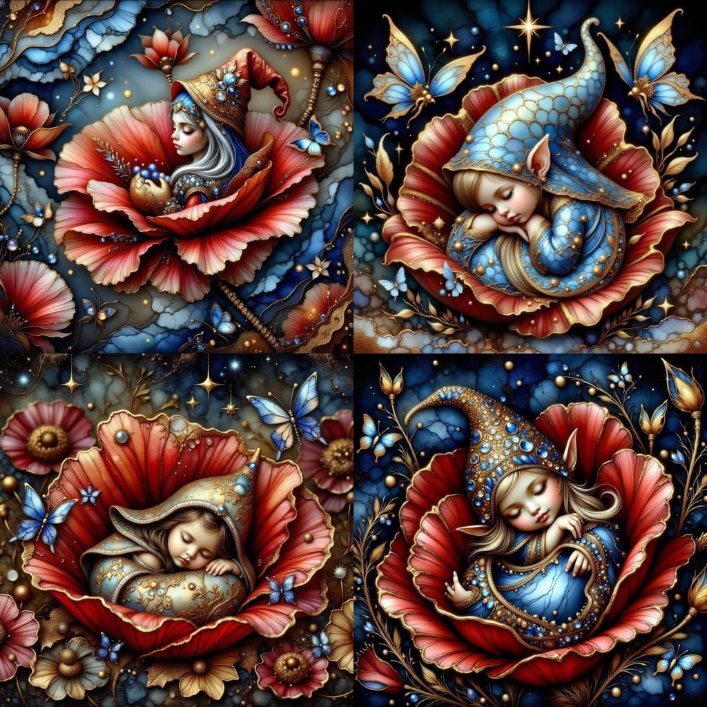 Sapphire and Silver Elven Gnome in a Vibrant Poppy