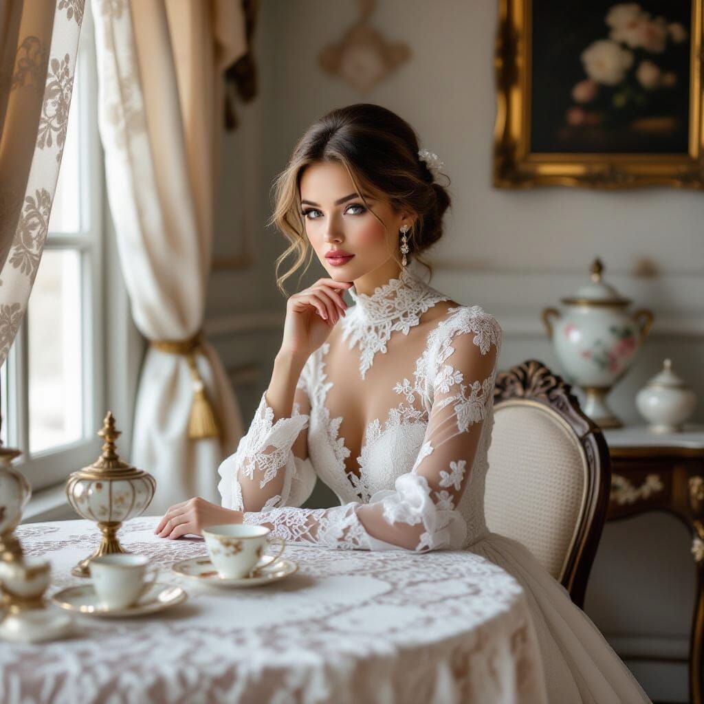 Woman in Lace Amidst Elegant Lace Decor