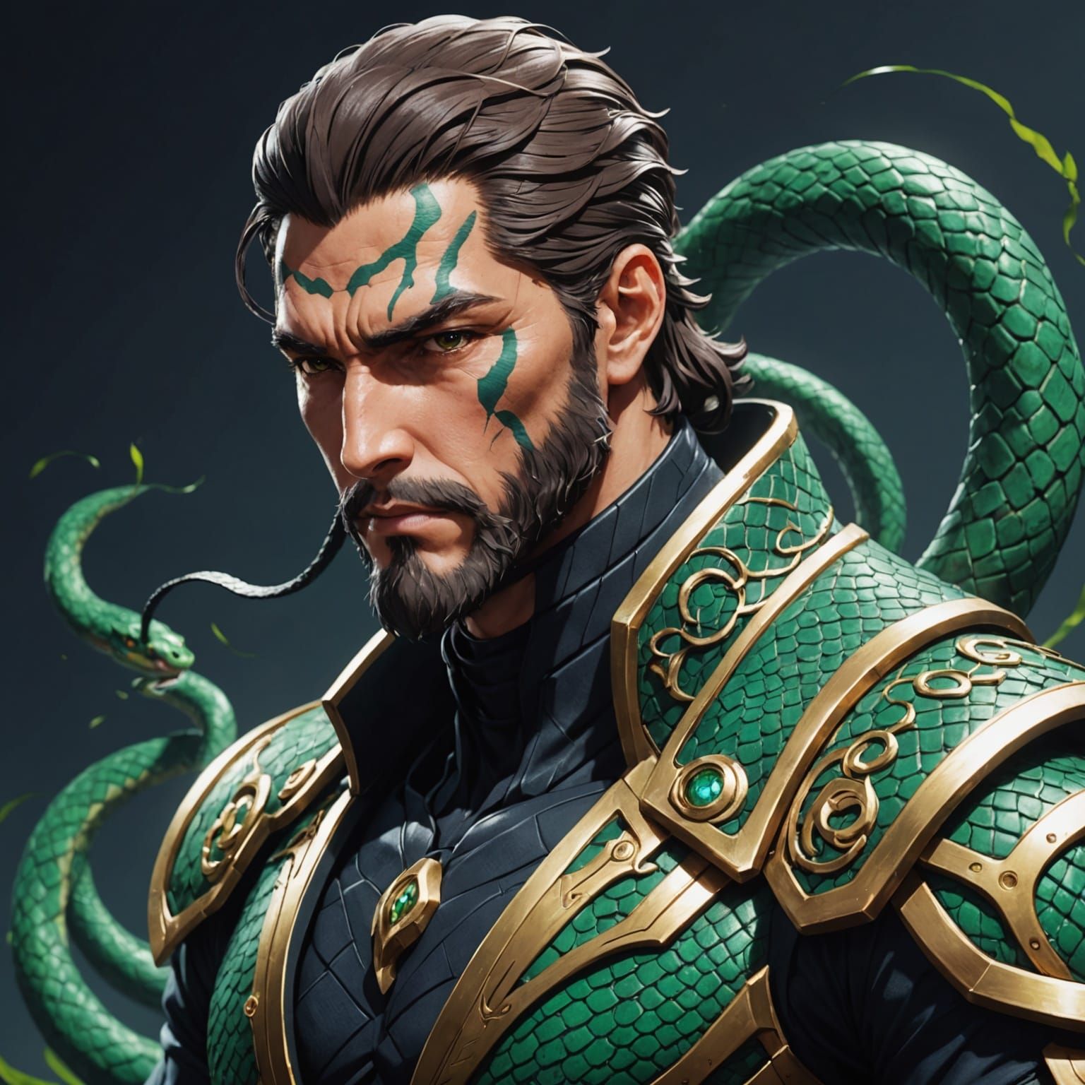 Cyberpunk-Inspired Snake God in Vibrant Cel-Shaded Art