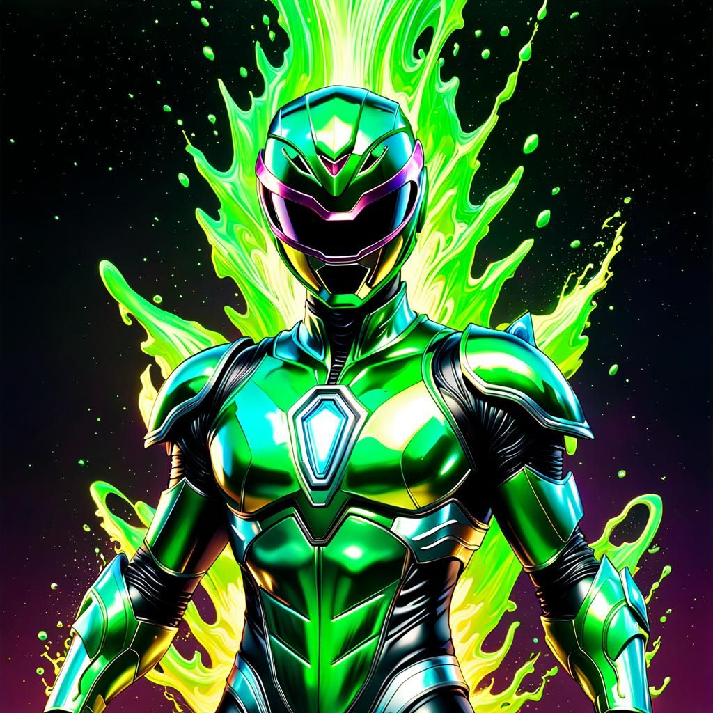 Iridescent Celestial Green Power Ranger in Liquid Chrome
