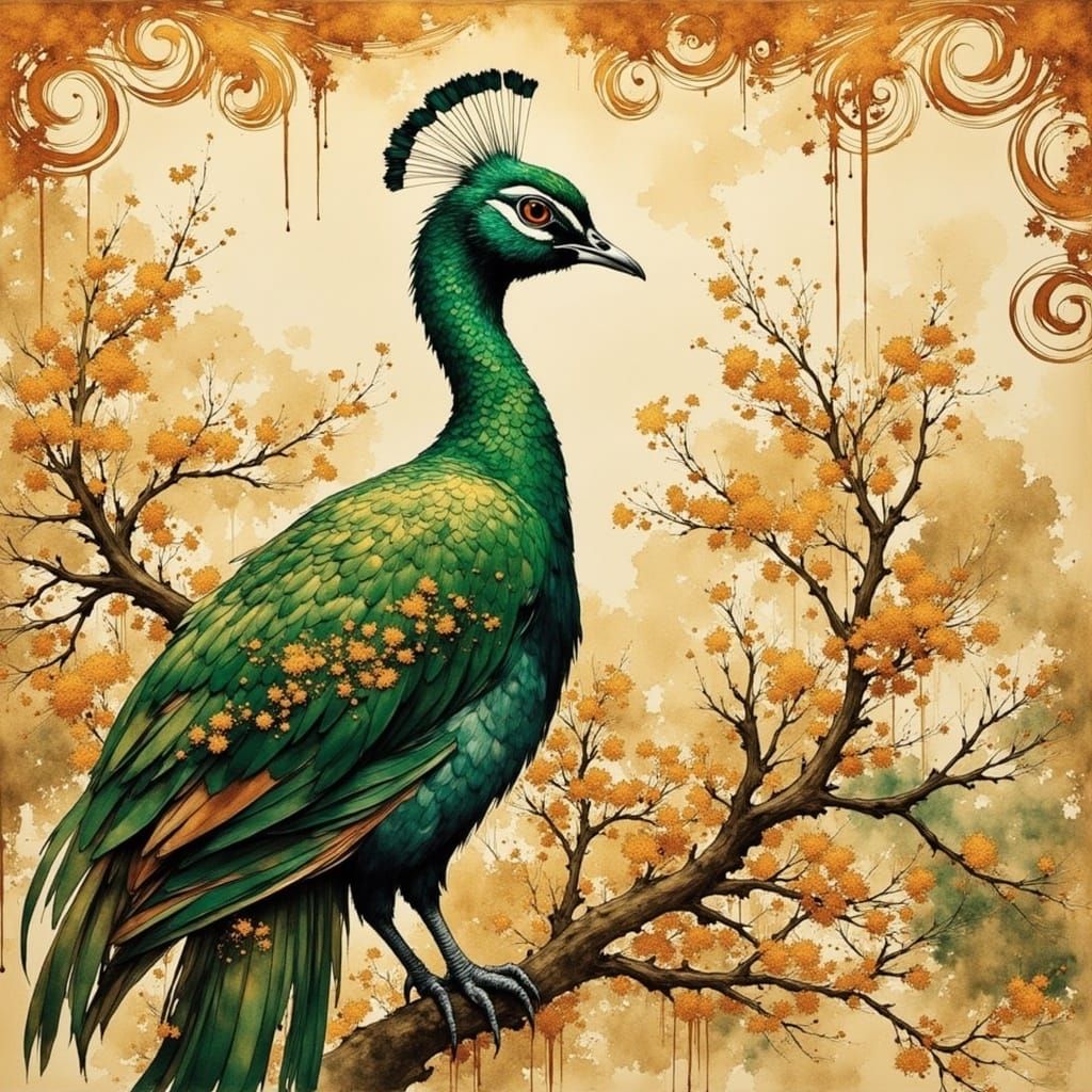 Vibrant Pheasant Amidst Golden Filigree