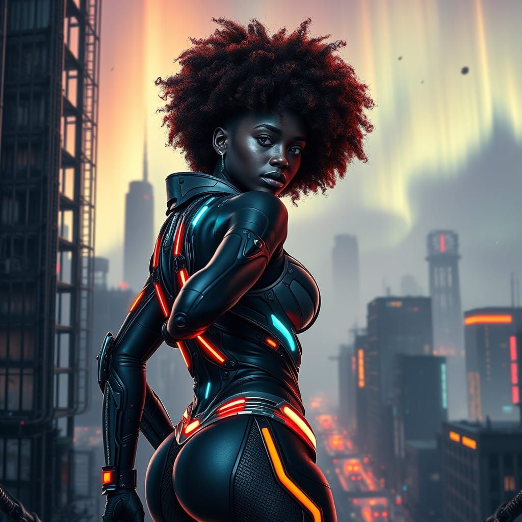 Cyberpunk Goddess: Dark Skinned Afrolicious Beauty in High-T...