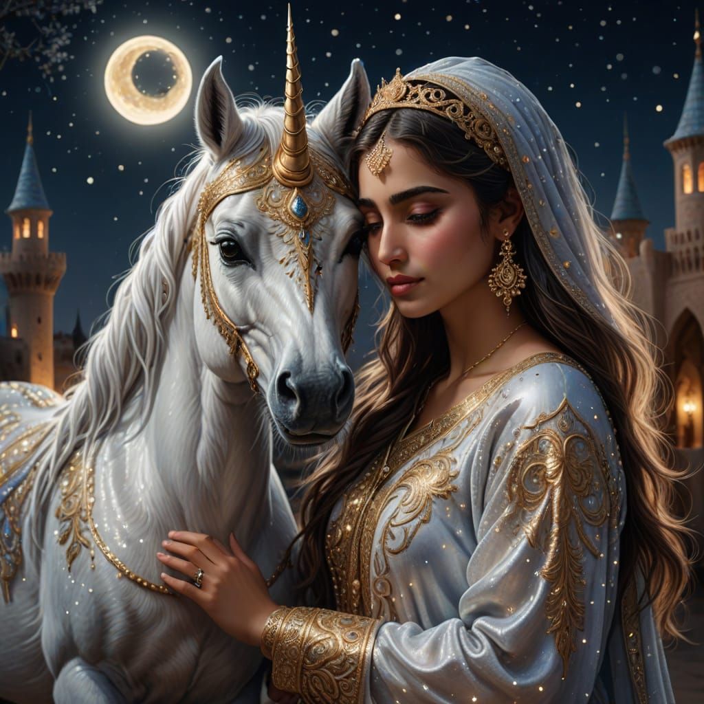 Arabic Woman and Unicorn in Magical Realism
