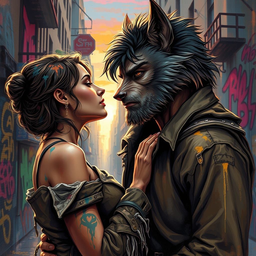 Tender Lycan Werewolf Man Gazes at His Loved One in a Vibran...