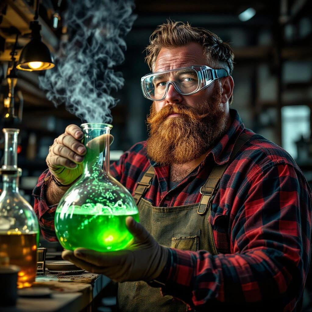 Hyperrealistic Portrait of a Scientist with Glowing Beaker