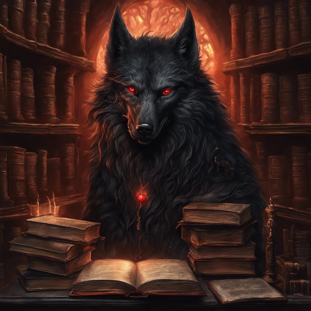 Infernal Black Wolf Guarding Hell's Library