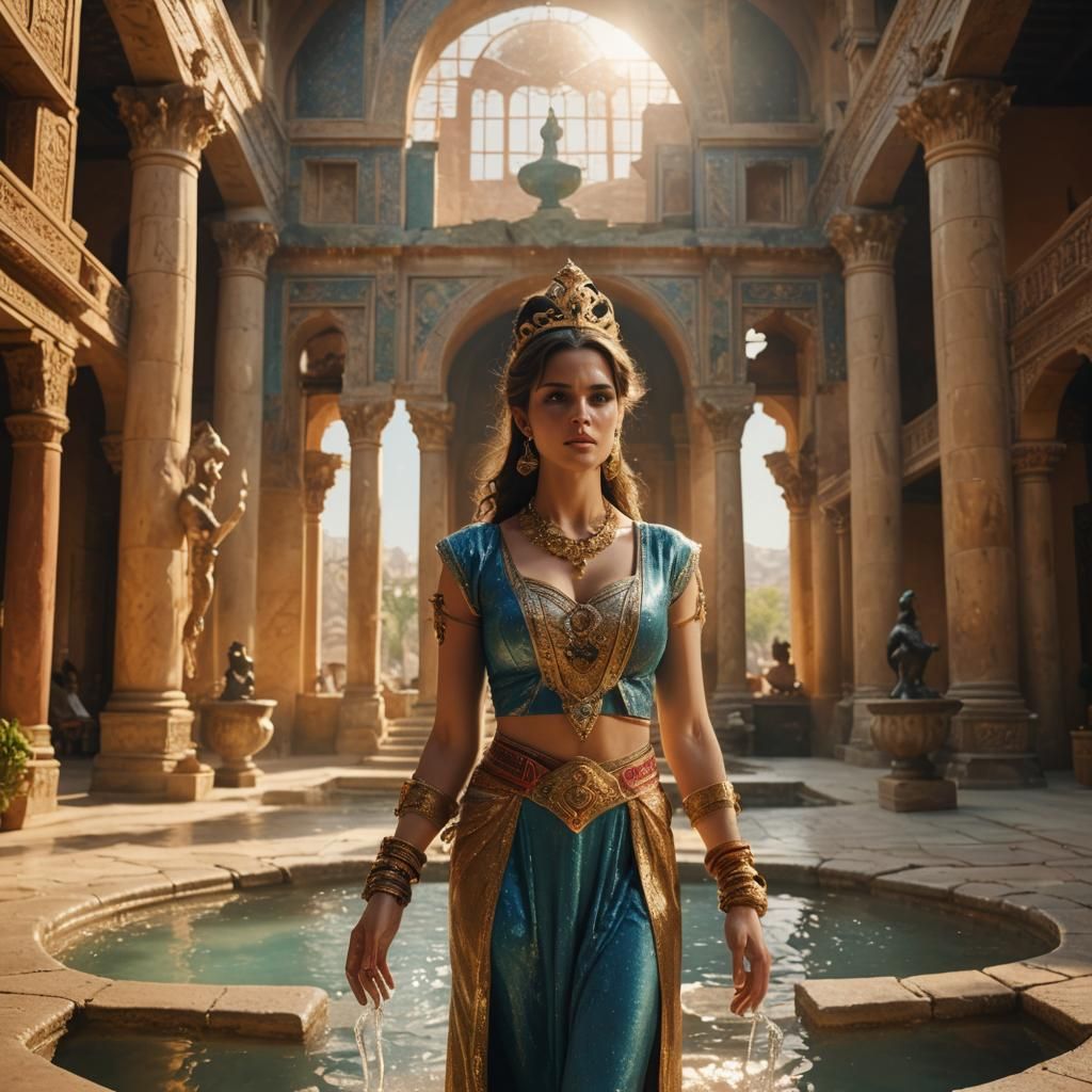 Majestic Genie in Ancient Palace: Cinematic Still