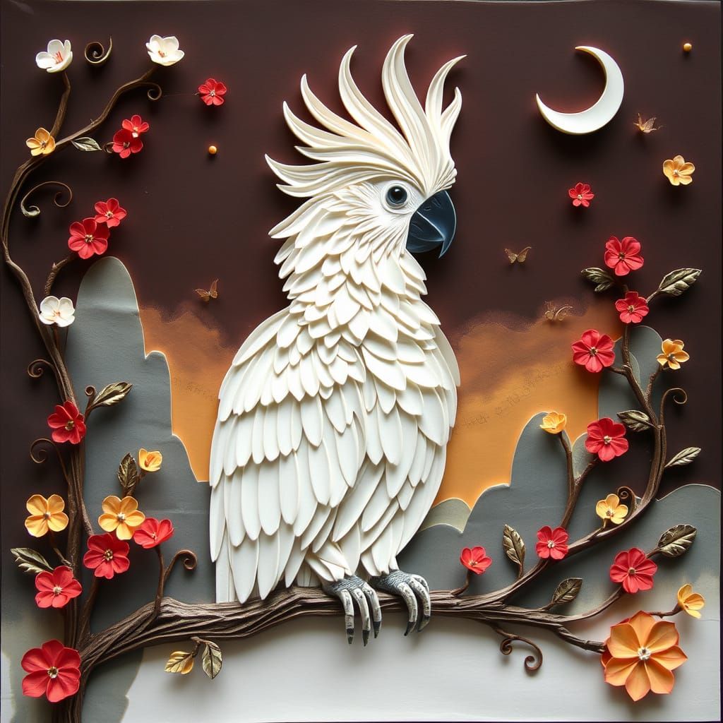 Cockatoo parrot in paper quilling