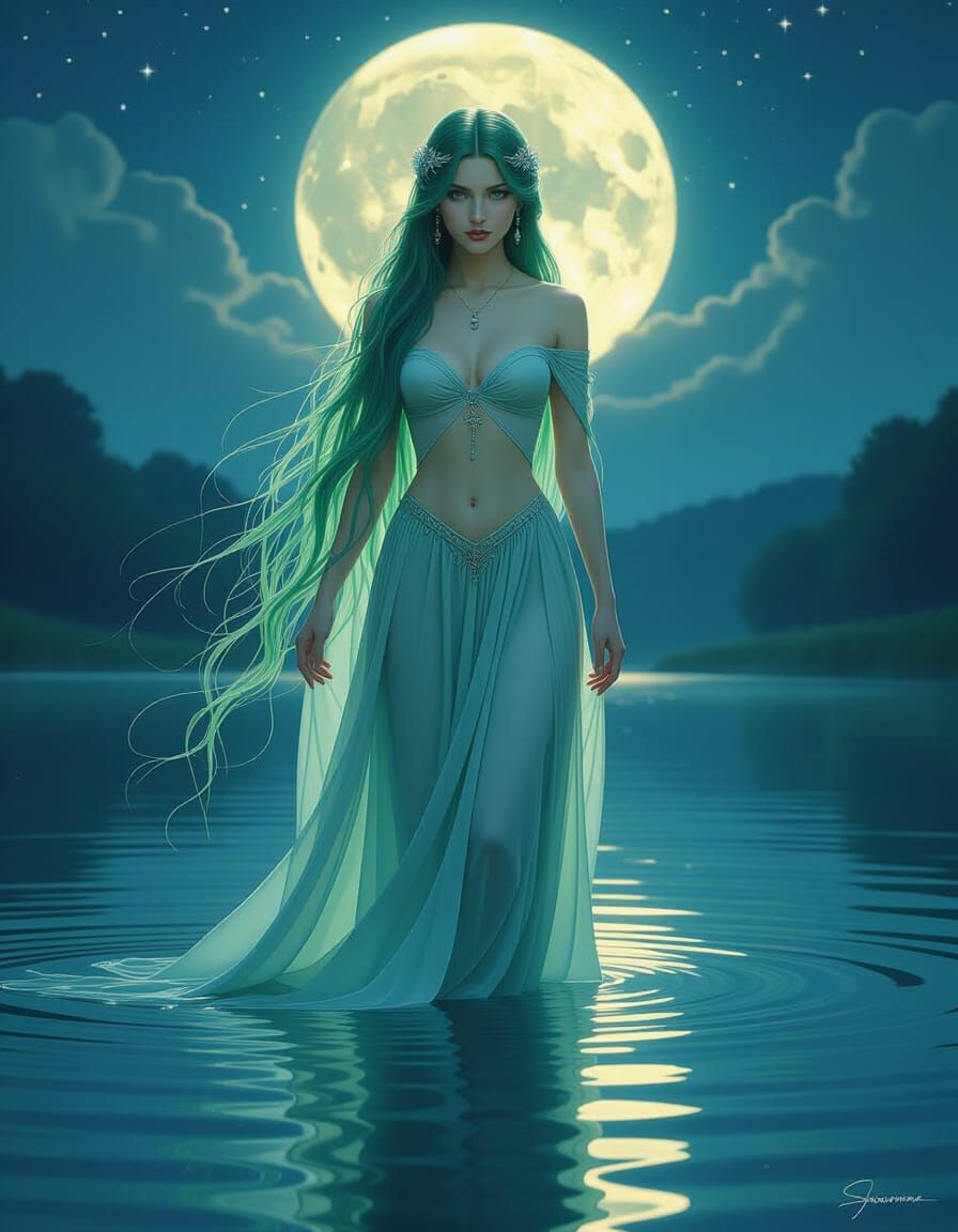 Mystical Water Spirit in Romantic Folklore Style