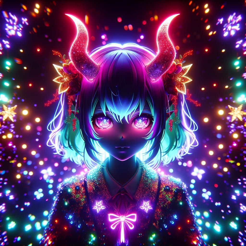 Anime Demon Girl with Neon Lights