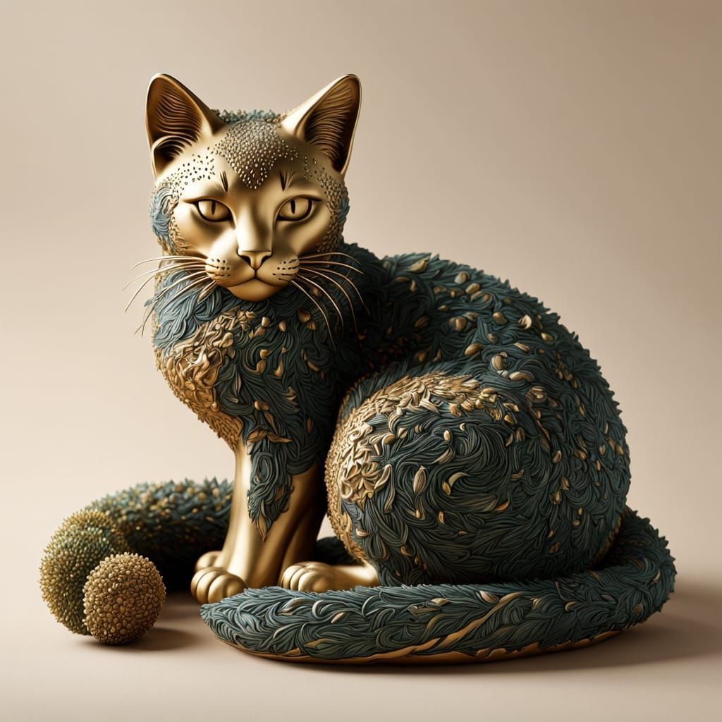 **"Verwirbelte Naturkunst-Katze im Goldrausch"**