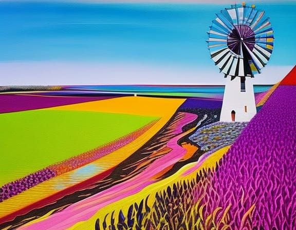 Windmill and Numbers in Graffiti Art Style