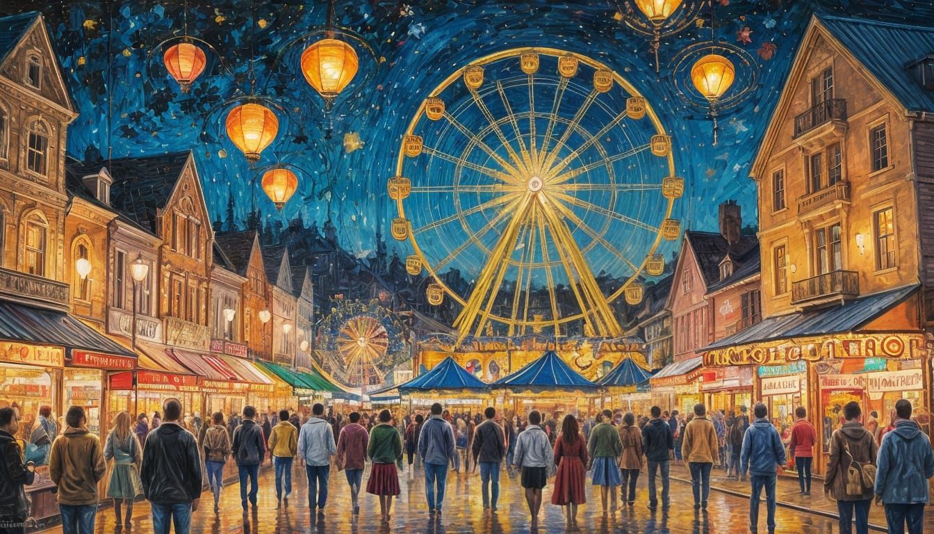 Town Fair Impressionist Oil Painting in 8K