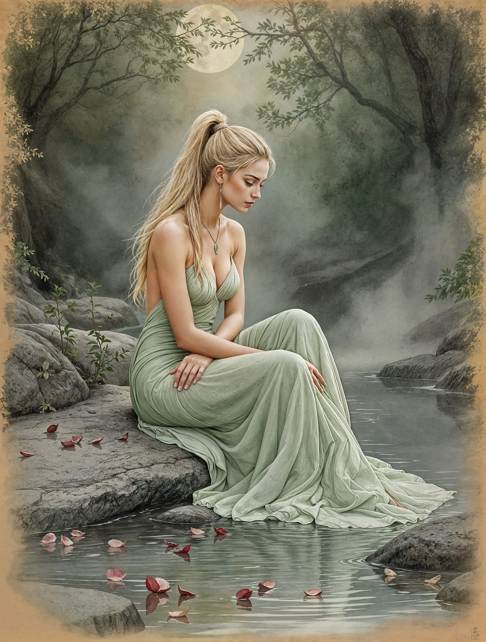 Norse Goddess in Mystical Woodland Stream