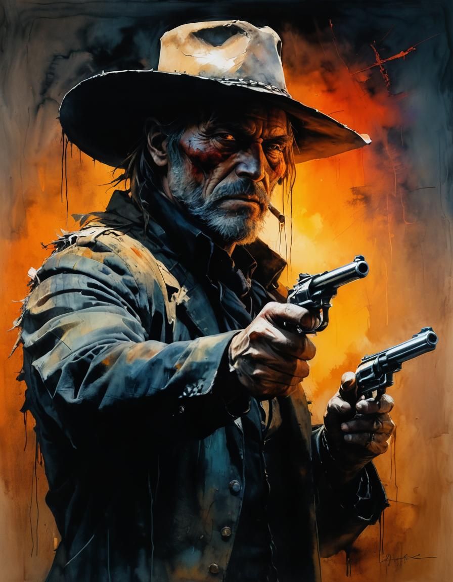 Undead Gunslinger in Wild West Sunset