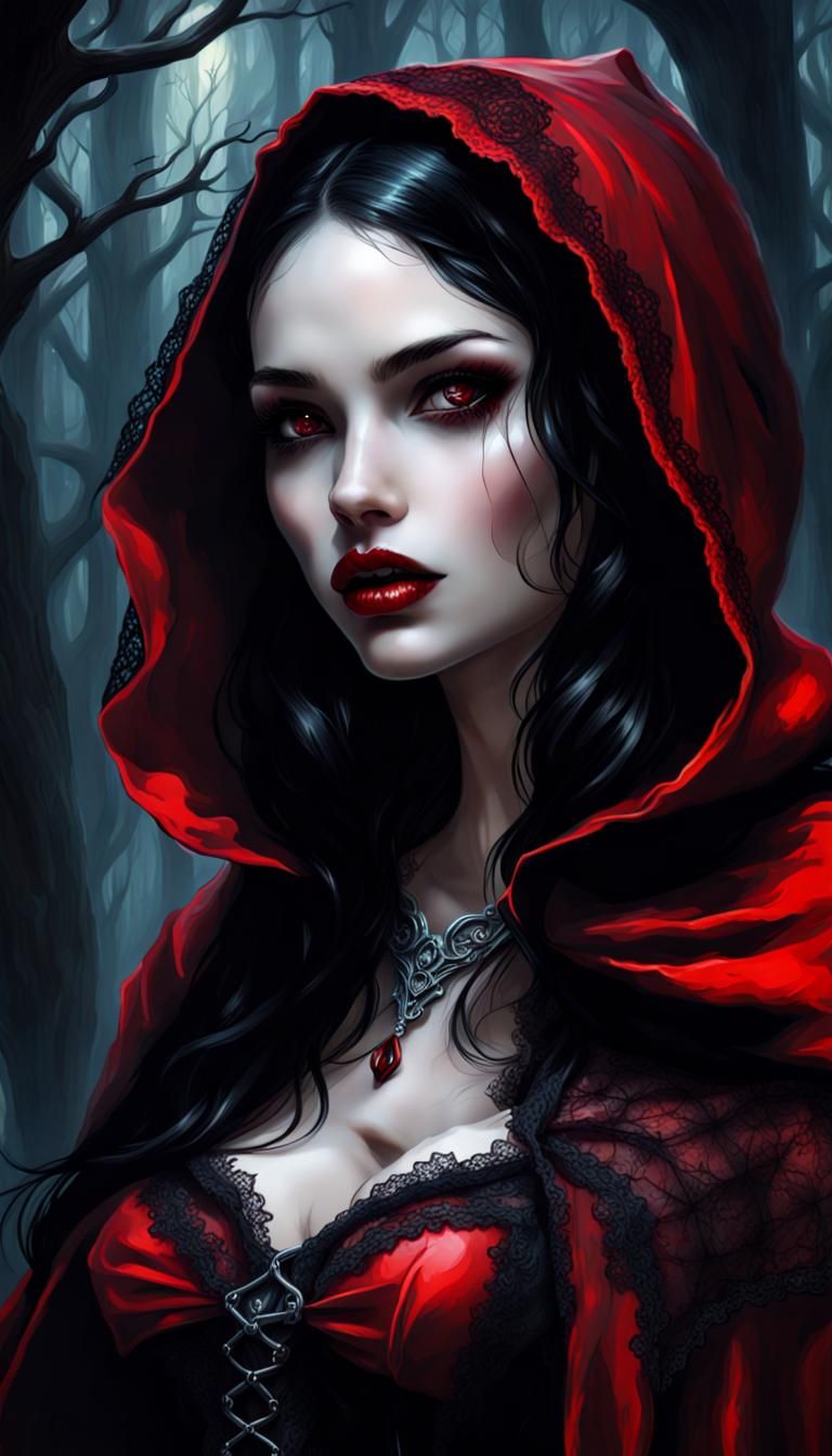 Ethereal Gothic Red Riding Hood in Cosmic Lace