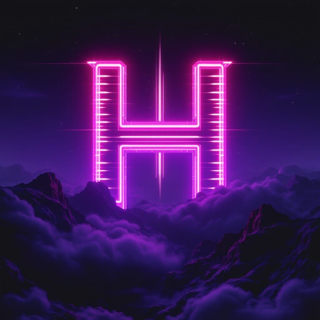 Neon Retro Sci-Fi Letter H in Synthwave Aesthetic