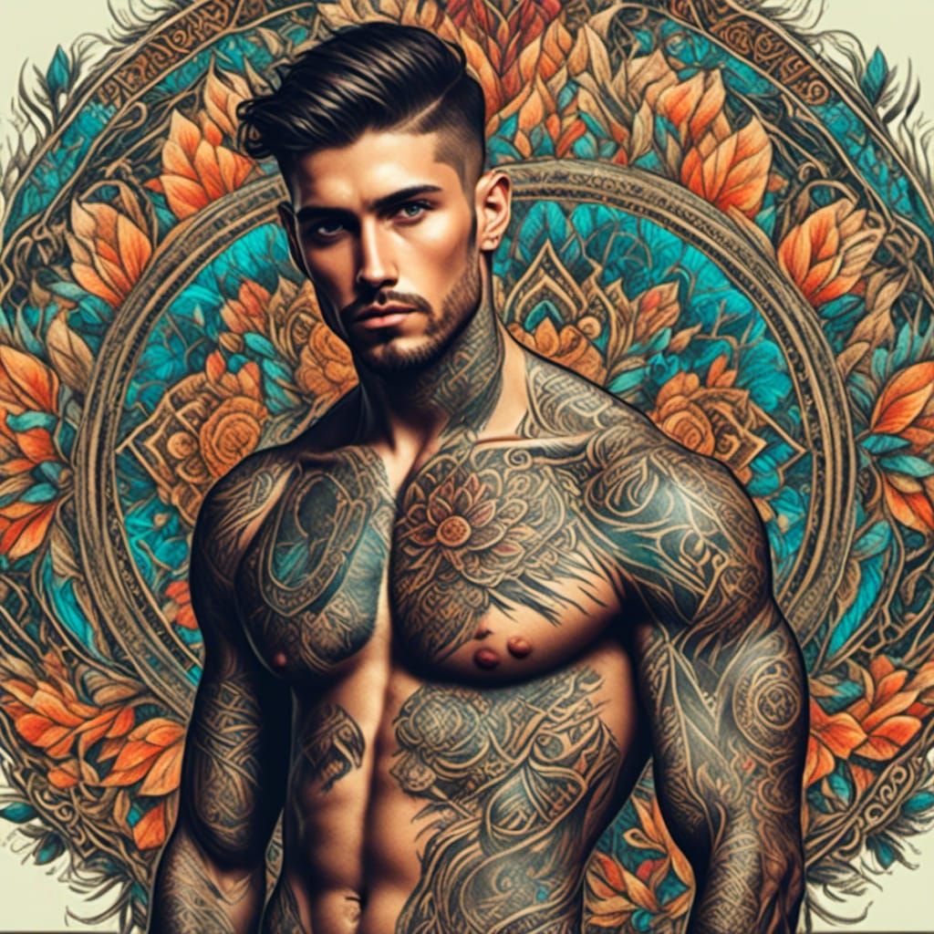 Neo-Traditional Tattoo Art of a Young Man