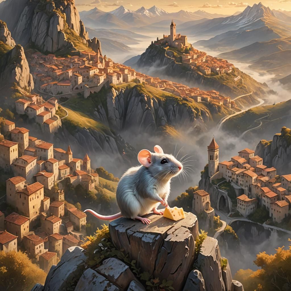 Mouse Conquers Mountain for Cheese, Renaissance Painting