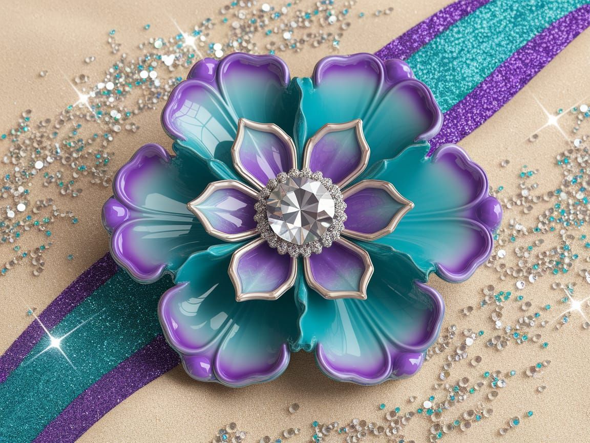 Luxurious Teal and Purple Flower on Sparkling Beach