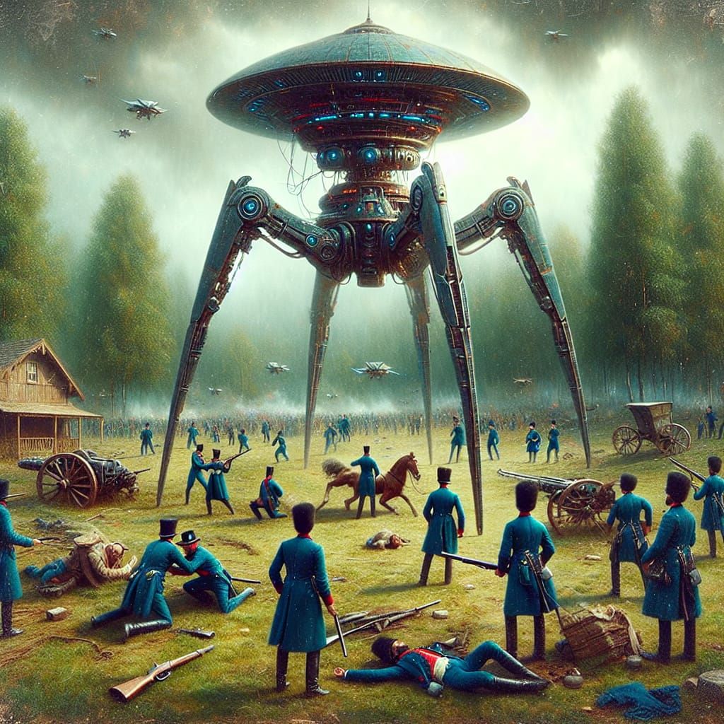 Victorian Park Under Alien Attack as Matte Painting