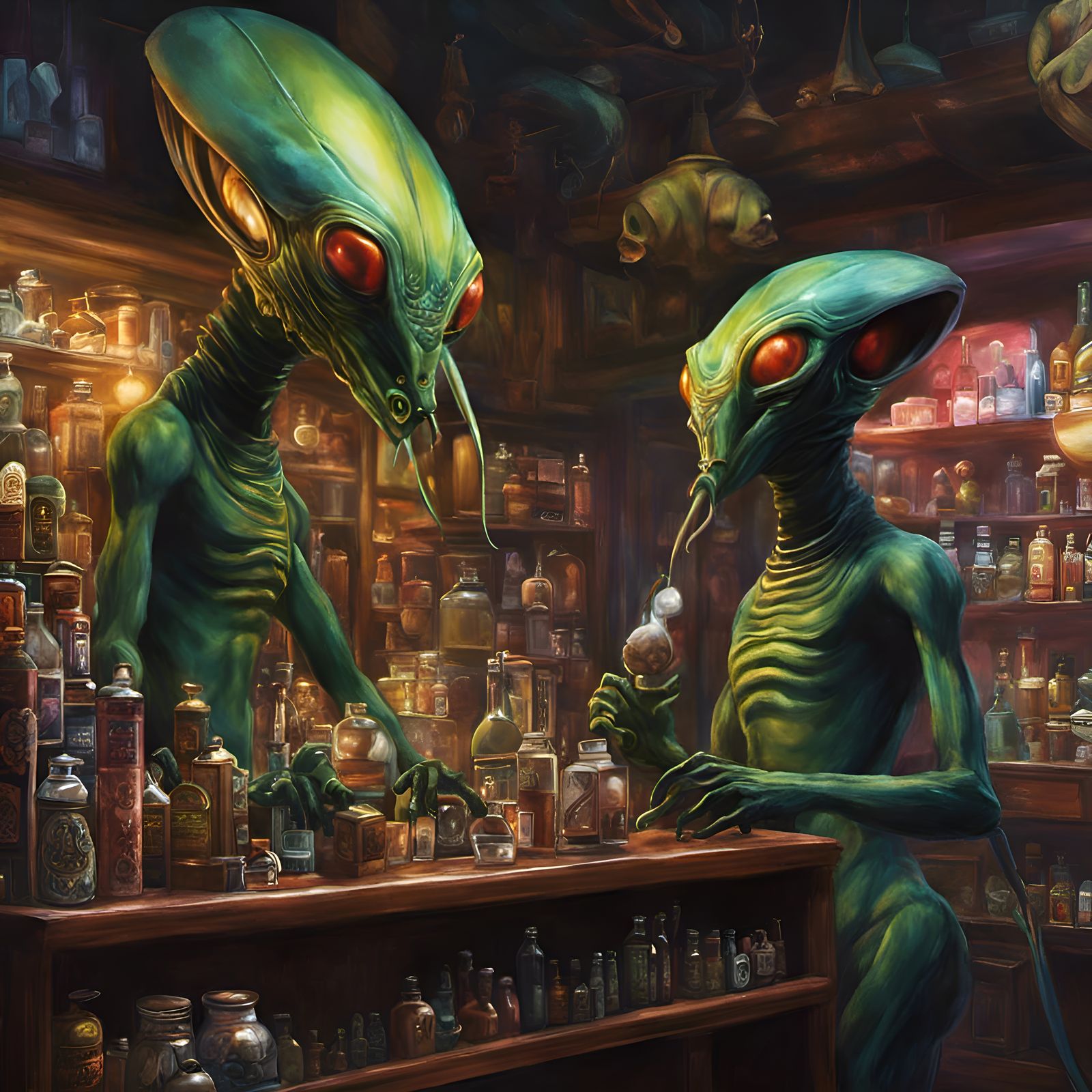 Hyperrealistic Two-Headed Alien Runs Smoke Shop