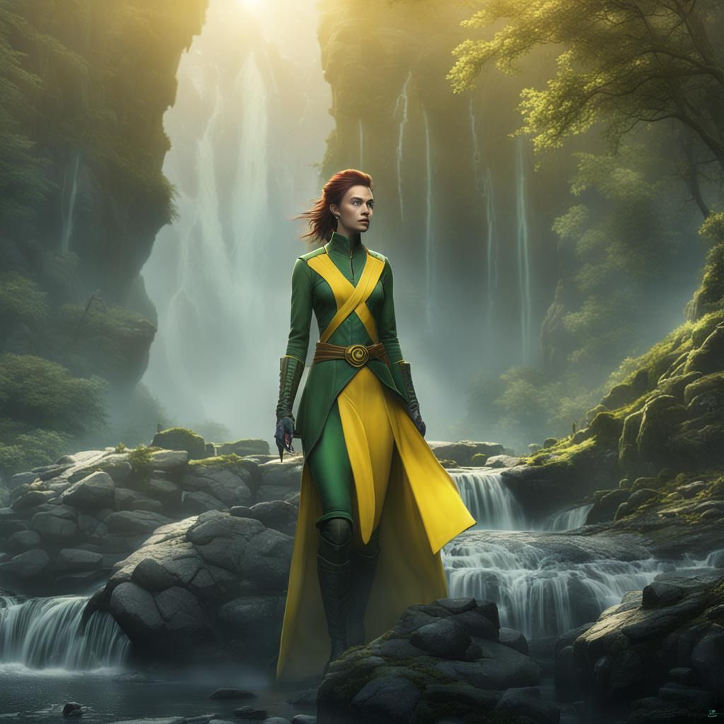 Rogue and Gambit by Waterfall in Fantasy Art
