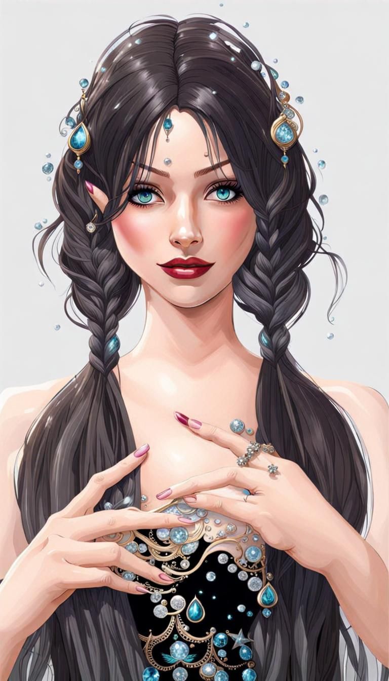 Regal Mermaid Portrait with Jeweled Scales