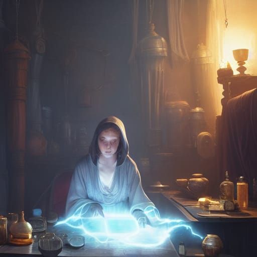 Female Mage Mixing Spells: Dark Fantasy Concept Art