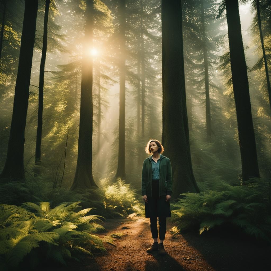 Woman in Golden Forest: Cinematic Film Still