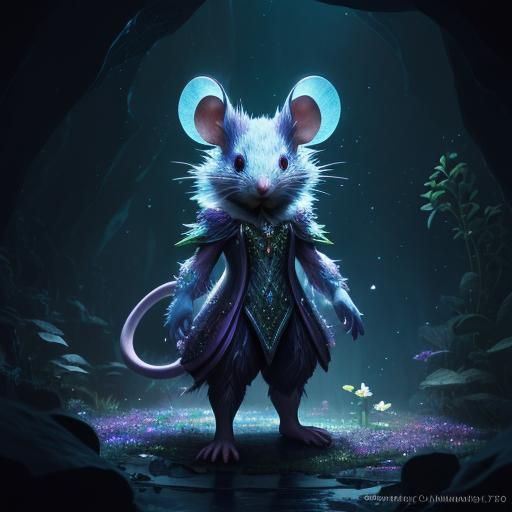 Otherworldly Mouse-Rat in Iridescent Crystal Cave