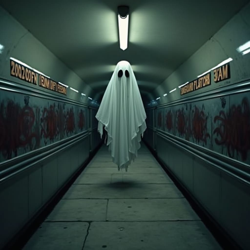 Spectral Figure Haunts Abandoned Subway Platform