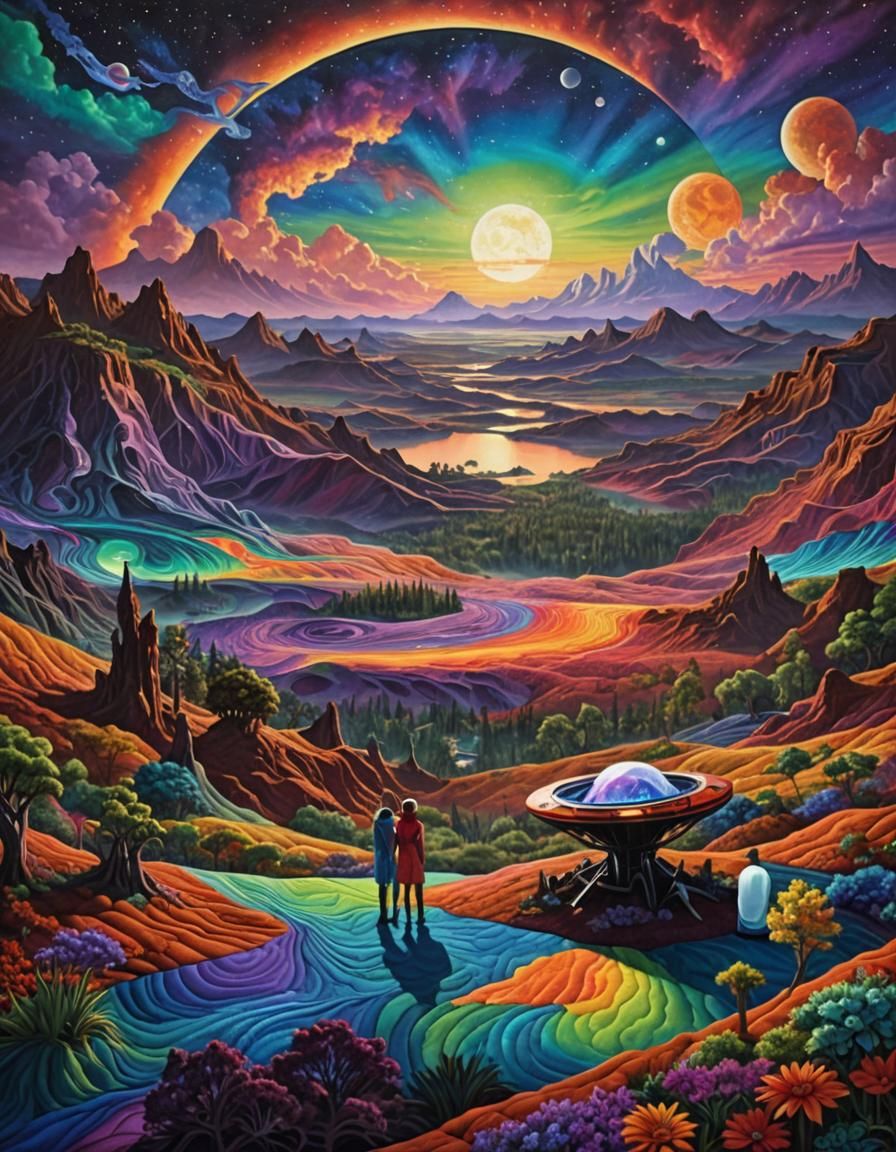 Exoplanet Quilting Meeting in Photorealistic Style