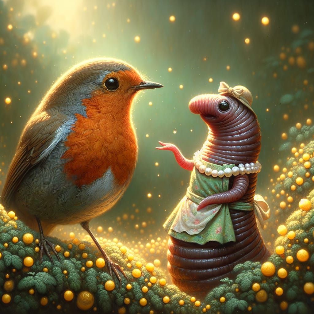Romantic Robin in Whimsical Conversation with Earth Worm in ...