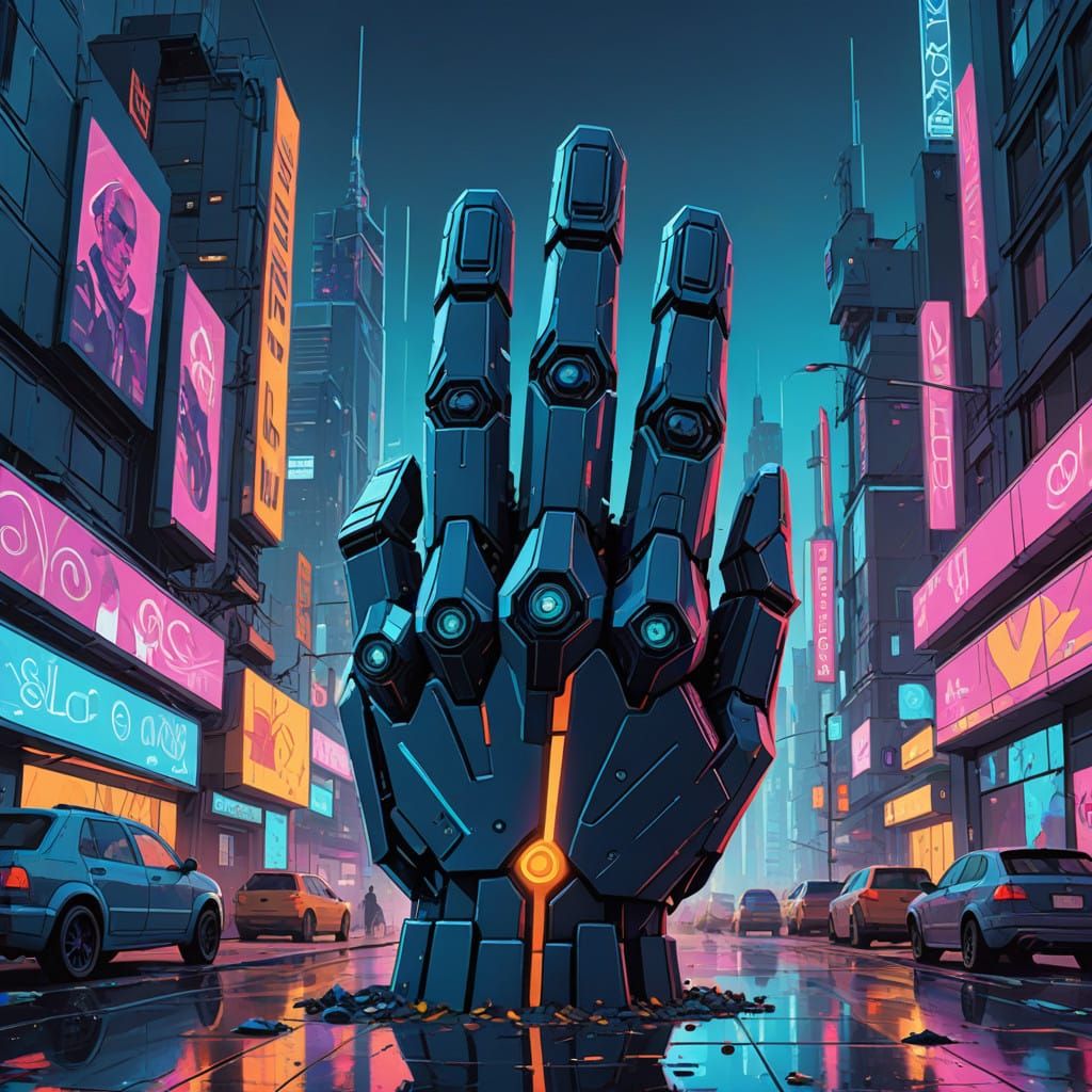 Giant Low-Poly Middle Finger Flipping the Bird in Cyberpunk...