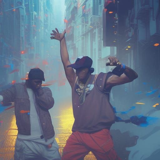 Dynamic Hip-Hop Rap Battle in Street Art Scene