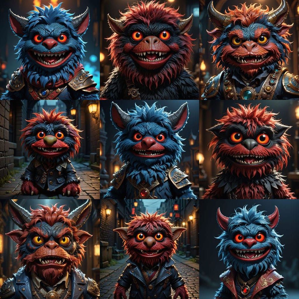 Chibi Demon Muppet Portrait in Triadic Colors