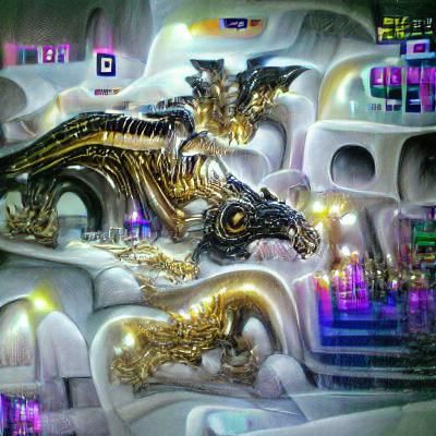 Hyperdetailed H.R. Giger Dragon in Treasure Room