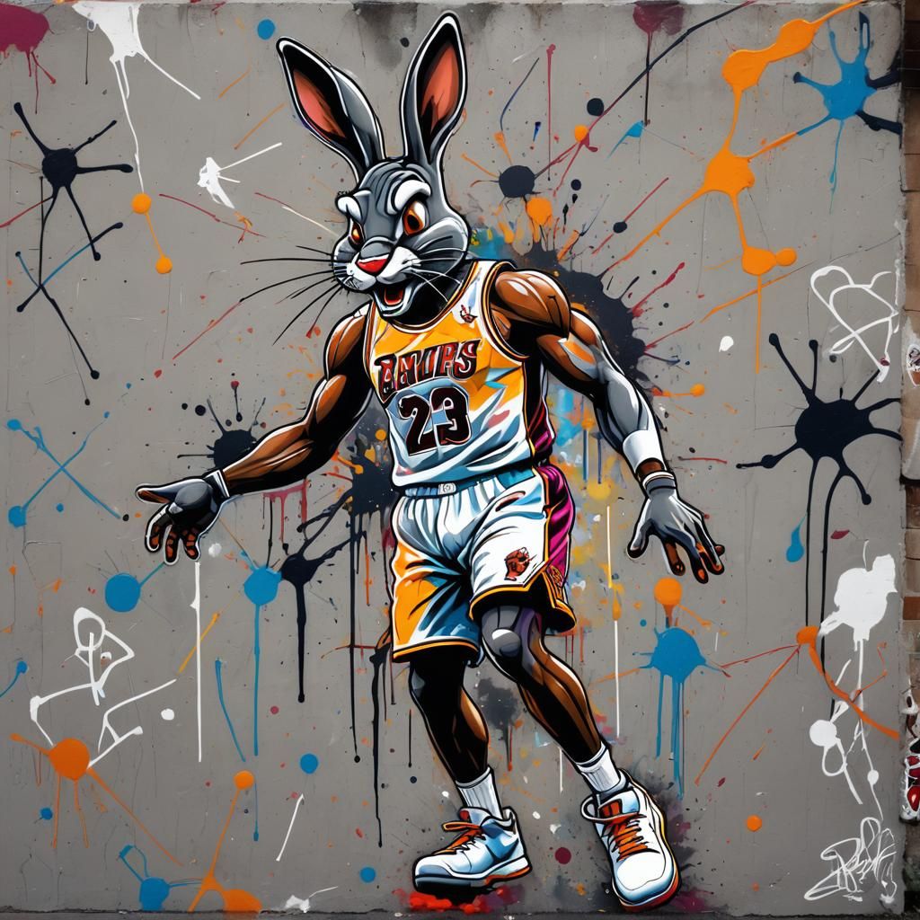 Lebron James as Bugs Bunny in Graffiti Art